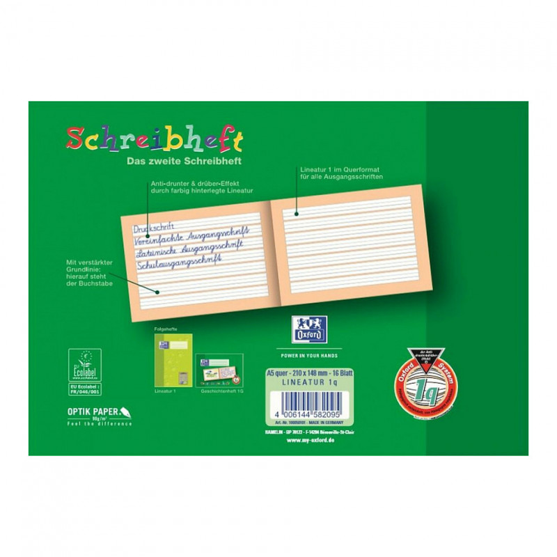 OXFORD schrijfoefenschrift gelinieerd DIN A5 liggend 16 blad