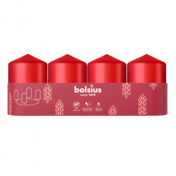 Bolsius stompkaarsen Ø60x40 mm, rood, 4 stuks