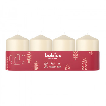 Bolsius stompkaarsen Ø60x40 mm, crème, 4 stuks