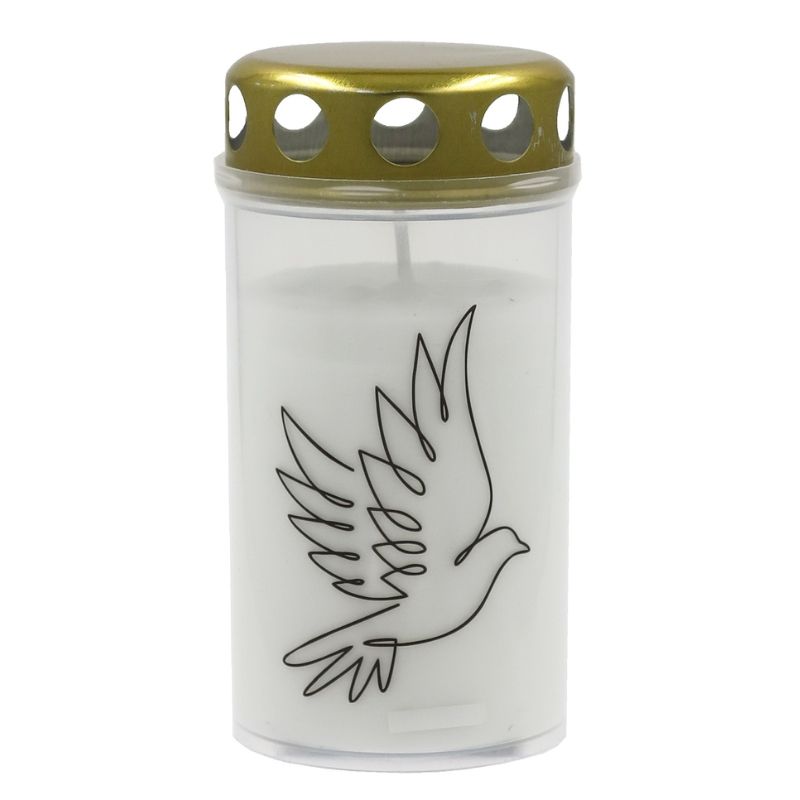 Candela grafkaars met deksel 5,6x11,5 cm, brandduur ~40 uur, wit met mixprint