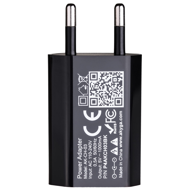Wandlader Akyga AK-CH-03BK 5W USB-A 5V / 1A zwart
