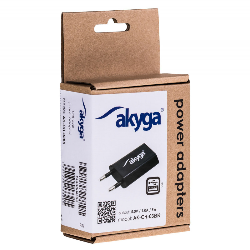Wandlader Akyga AK-CH-03BK 5W USB-A 5V / 1A zwart