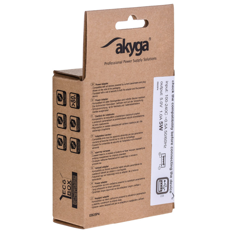 Wandlader Akyga AK-CH-03BK 5W USB-A 5V / 1A zwart