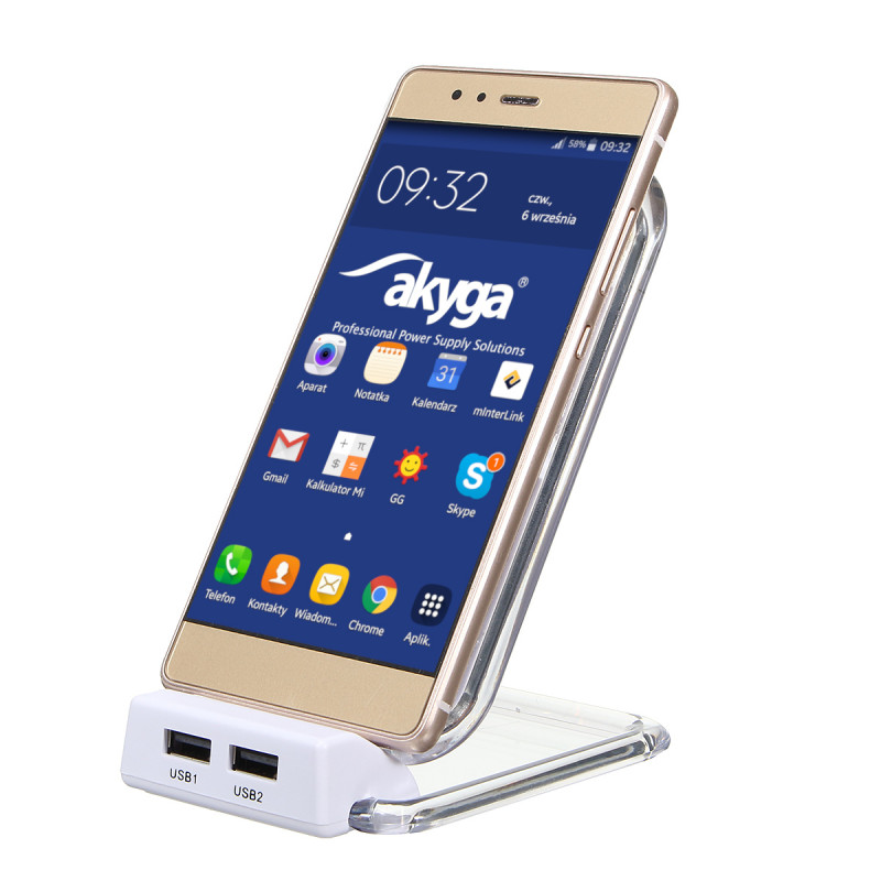 Inductielader QI Akyga AK-QI-03 5V max 1.5A 2 x USB 2.0