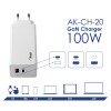 Wandlader Akyga AK-CH-20 100W USB-C USB-A PD GaN 5-20V / 1.5-5A wit
