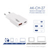 Wandlader Akyga AK-CH-27 30W USB-C USB-A PD GaN 5-20V / 1.5-3A wit