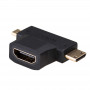 Akyga AK-AD-23 HDMI (F) naar Mini HDMI (M) / Micro HDMI (M) adapter, zwart
