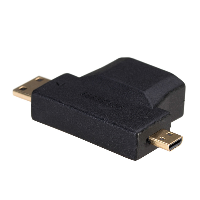 Akyga AK-AD-23 HDMI (F) naar Mini HDMI (M) / Micro HDMI (M) adapter, zwart