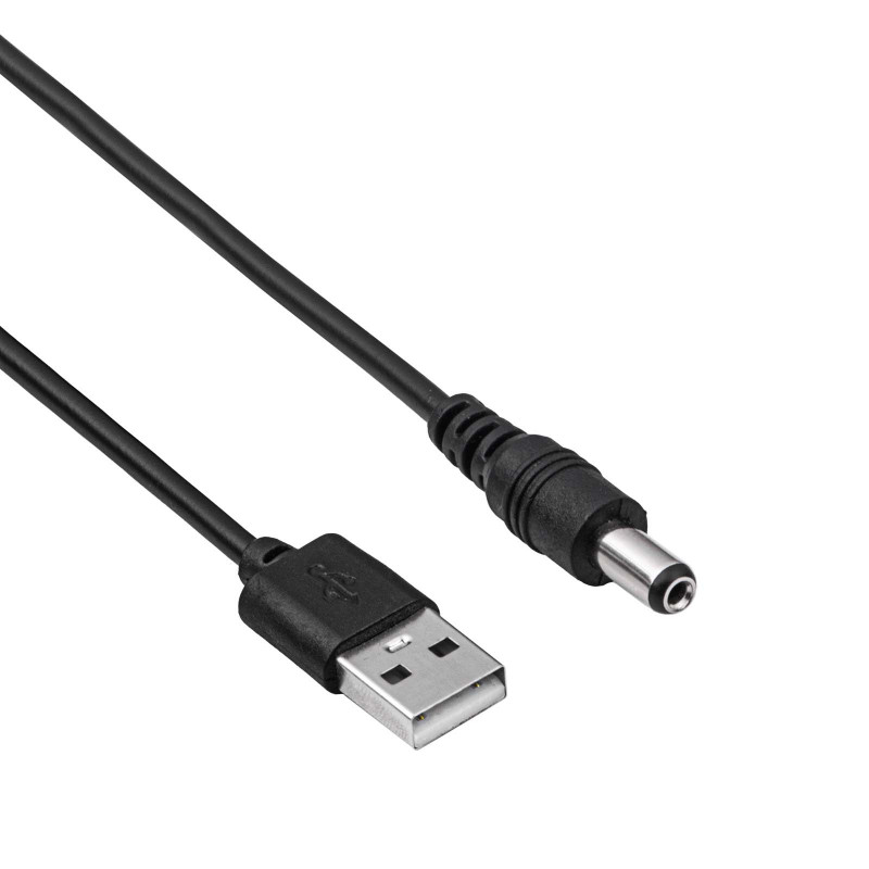 Akyga AK-DC-01 stroomkabel USB-A stekker naar DC 5,5 x 2,1 mm stekker, 0,8 m, zwart