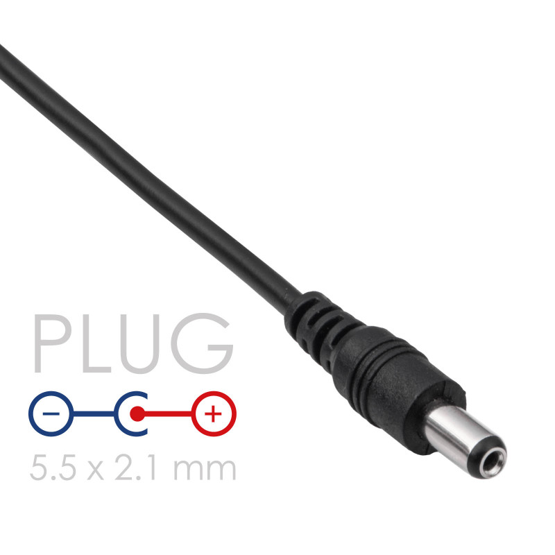 Akyga AK-DC-01 stroomkabel USB-A stekker naar DC 5,5 x 2,1 mm stekker, 0,8 m, zwart