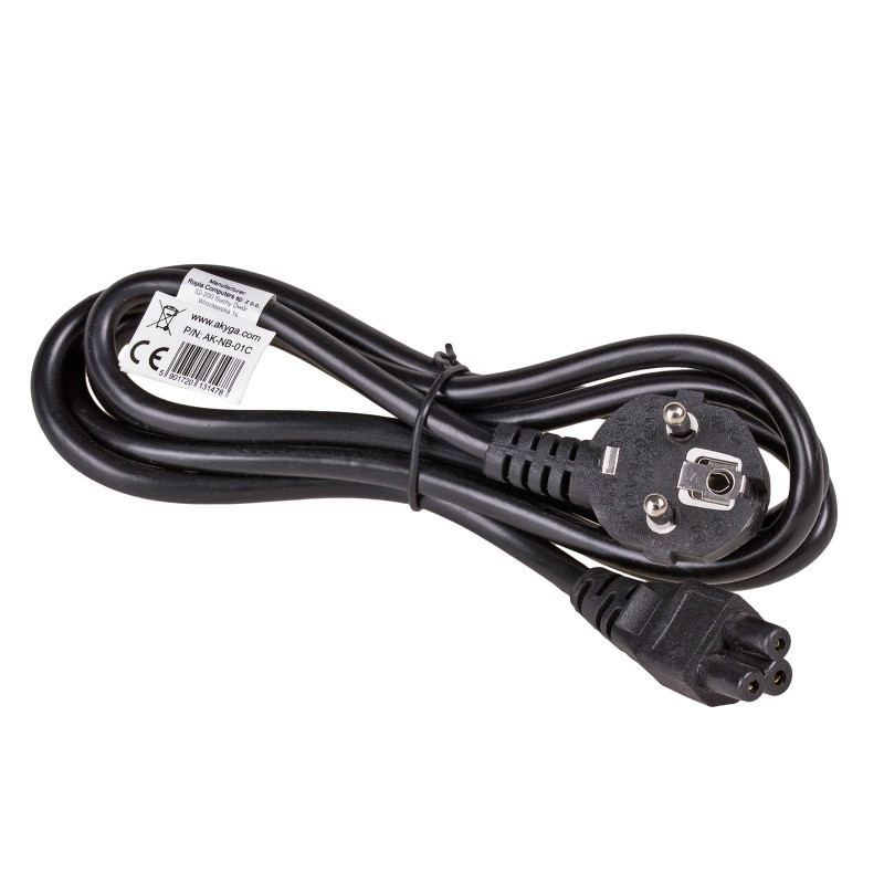 Akyga AK-NB-01C notebook-netkabel CEE 7/7 naar IEC C5, koper 3x0,75 mm², 1,5 m, zwart