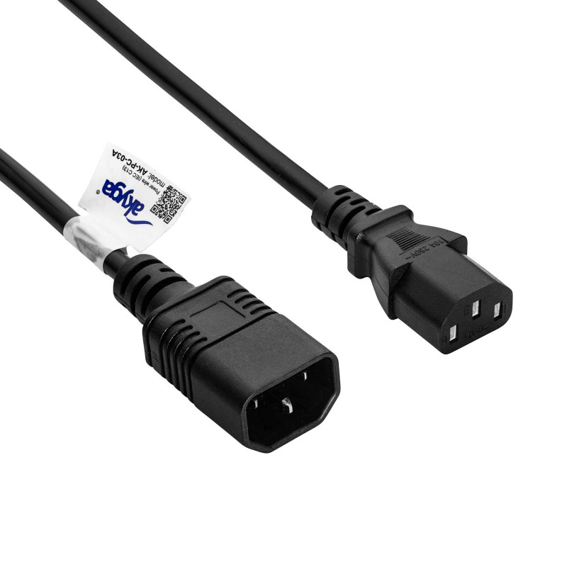 Akyga AK-PC-03C stroomverlengkabel IEC C14 naar IEC C13, koper 3x0,75 mm², 1,8 m, zwart