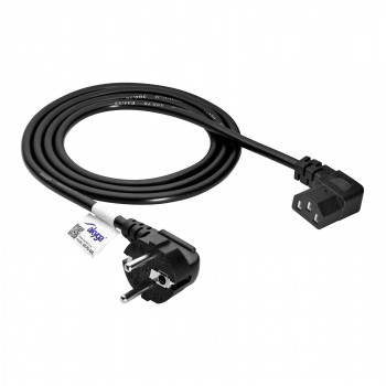 Akyga AK-PC-02C netkabel CEE 7/7 naar IEC C13 90° afgewinkeld, koper 3x0,75 mm², 1,5 m, zwart