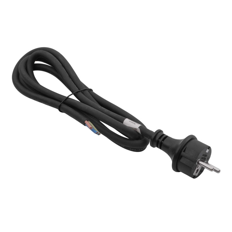 Akyga AK-OT-02S CEE 7/7 rubberen netkabel met open uiteinde, H05RR-F 3x 1,5 mm², 1,8 m, zwart