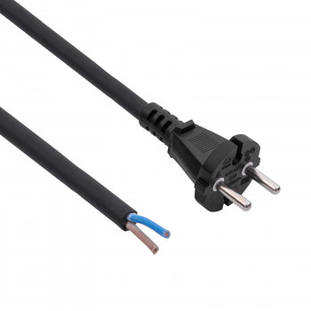 Akyga AK-OT-05S CEE 7/17 rubberen netkabel met open uiteinde, H05RR-F 2x 1,5 mm², 3 m, zwart