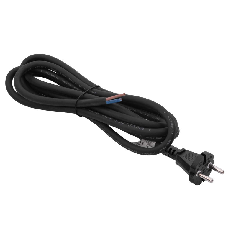 Akyga AK-OT-05S CEE 7/17 rubberen netkabel met open uiteinde, H05RR-F 2x 1,5 mm², 3 m, zwart