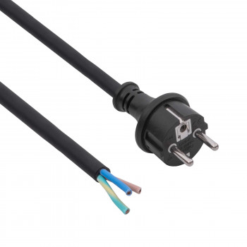 Akyga AK-OT-03S CEE 7/7 rubberen netkabel met open uiteinde, H05RR-F 3x 1,5 mm², 3 m, zwart