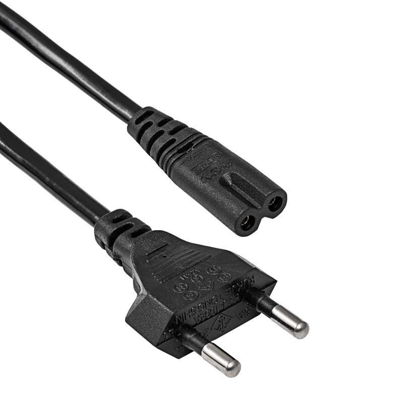 Akyga AK-RD-02A netkabel CEE 7/16 (Eurostekker) naar IEC C7 (contra), CCA 2 x 0,5 mm², 3 m, zwart