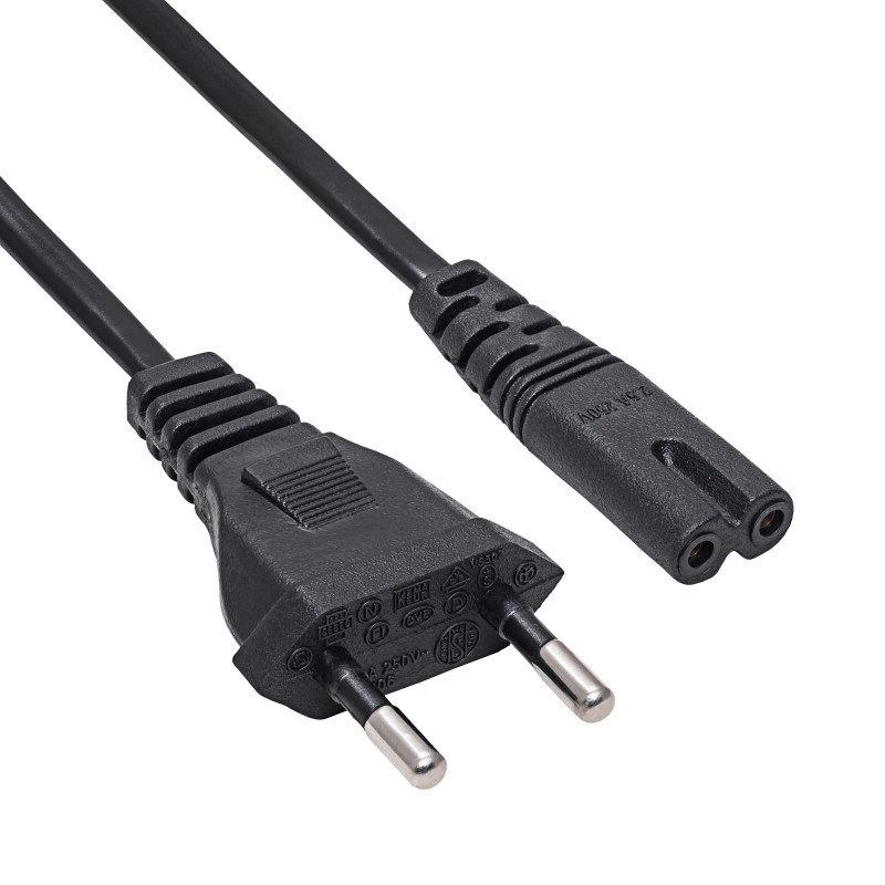 Akyga AK-RD-04A netkabel CEE 7/16 (Eurostekker) naar IEC C7 (contra), CCA 2 x 0,5 mm², 0,5 m, zwart