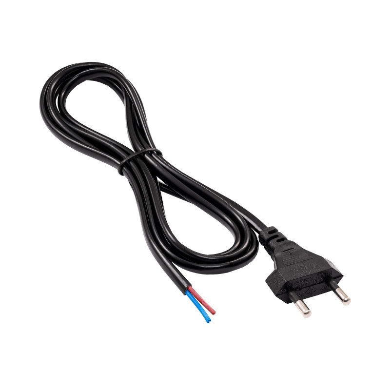 Akyga AK-OT-04A netkabel met open uiteinde CEE 7/16 (Eurostekker), koper 2 x 0,5 mm², 1,5 m, zwart
