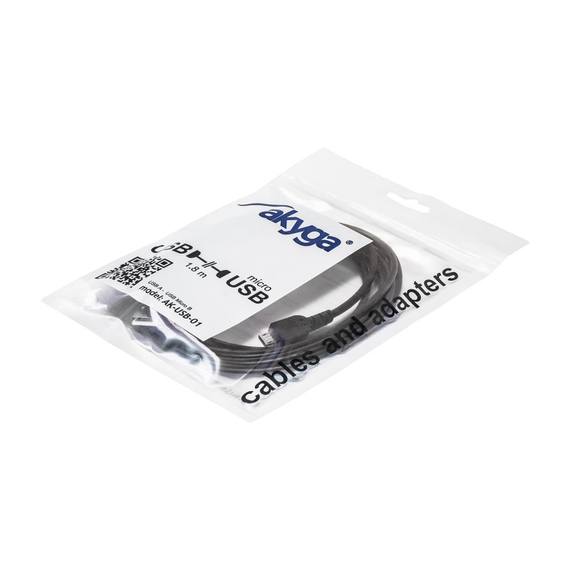 Akyga AK-USB-01 USB 2.0-kabel USB-A (M) naar Micro USB-B (M), 1,8 m, zwart