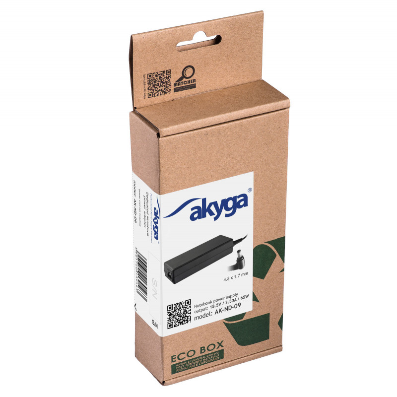 Akyga AK-ND-09 notebookvoeding 18,5 V, 65 W, 4,8 x 1,7 mm, 1,2 m, voor HP