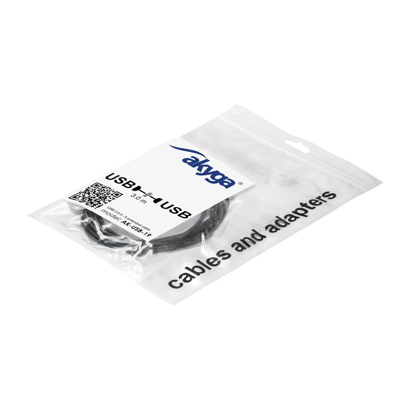 Akyga AK-USB-19 USB 2.0-verlengkabel USB-A (M) naar USB-A (F), 3 m, zwart