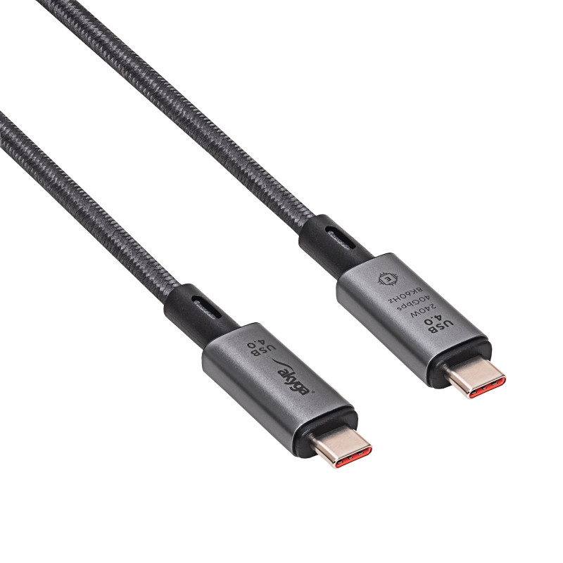 Akyga AK-USB-45 gevlochten USB-C-naar-USB-C-kabel, USB4, 40 Gbit/s, 240 W, 1 m, grijs