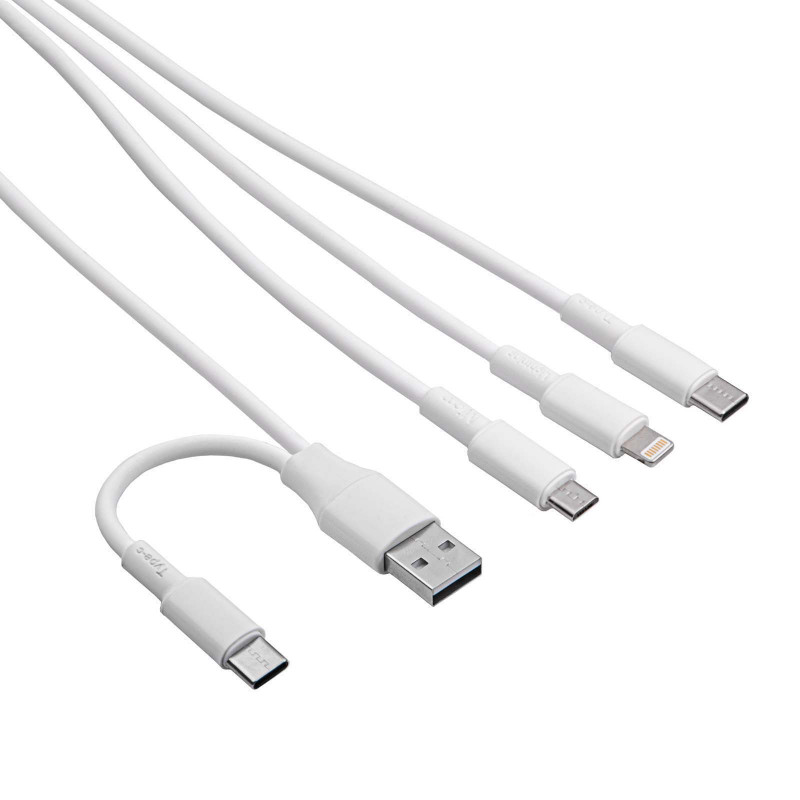 Akyga AK-USB-52 USB-kabel USB-A + USB-C naar Micro-USB + USB-C + Lightning, 1,2 m