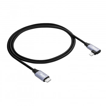 Akyga AK-USB-56 gevlochten USB-C-naar-Lightning-kabel met haakse stekker, USB 2.0, 30 W, 1 m, zwart