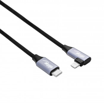 Akyga AK-USB-56 gevlochten USB-C-naar-Lightning-kabel met haakse stekker, USB 2.0, 30 W, 1 m, zwart