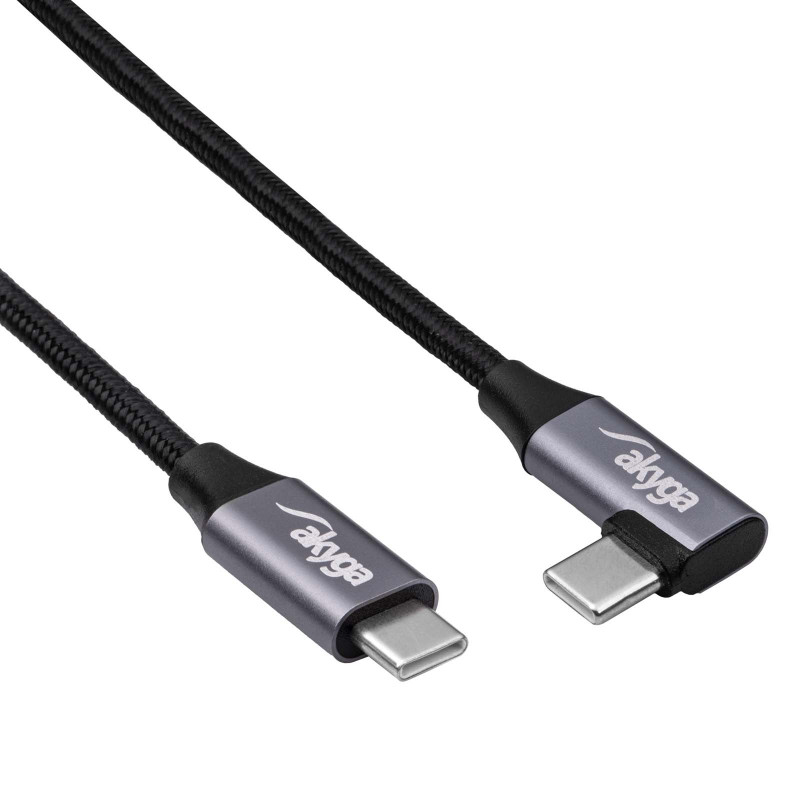 Akyga AK-USB-53 gevlochten USB-C-naar-USB-C-kabel met haakse stekker, USB 2.0, 60 W, 0,3 m, zwart
