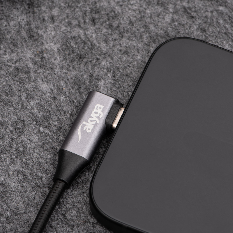 Akyga AK-USB-53 gevlochten USB-C-naar-USB-C-kabel met haakse stekker, USB 2.0, 60 W, 0,3 m, zwart