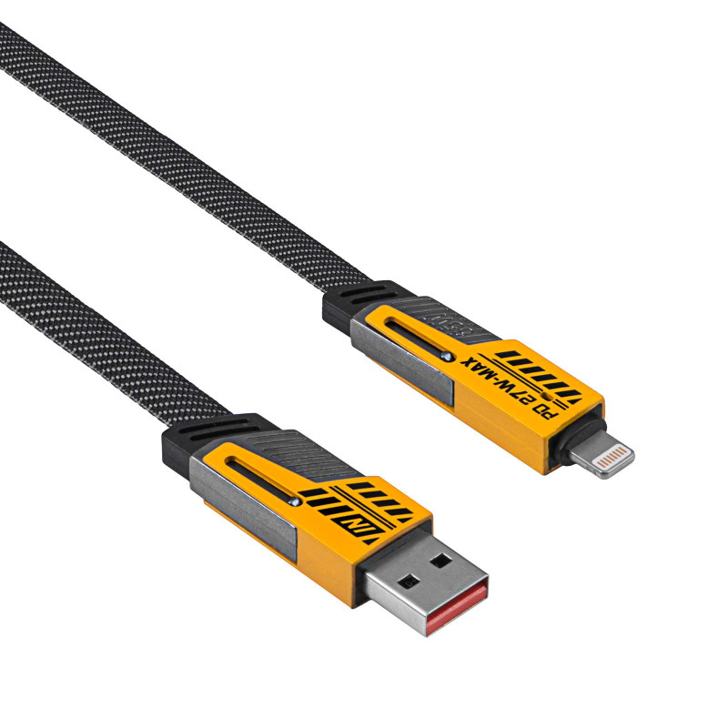 Akyga AK-USB-57 gevlochten 4-in-1-kabel USB-A/USB-C naar USB-C/Lightning, USB 2.0, 65 W, 1 m, grijs