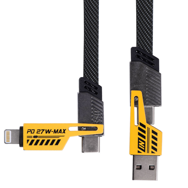 Akyga AK-USB-57 gevlochten 4-in-1-kabel USB-A/USB-C naar USB-C/Lightning, USB 2.0, 65 W, 1 m, grijs