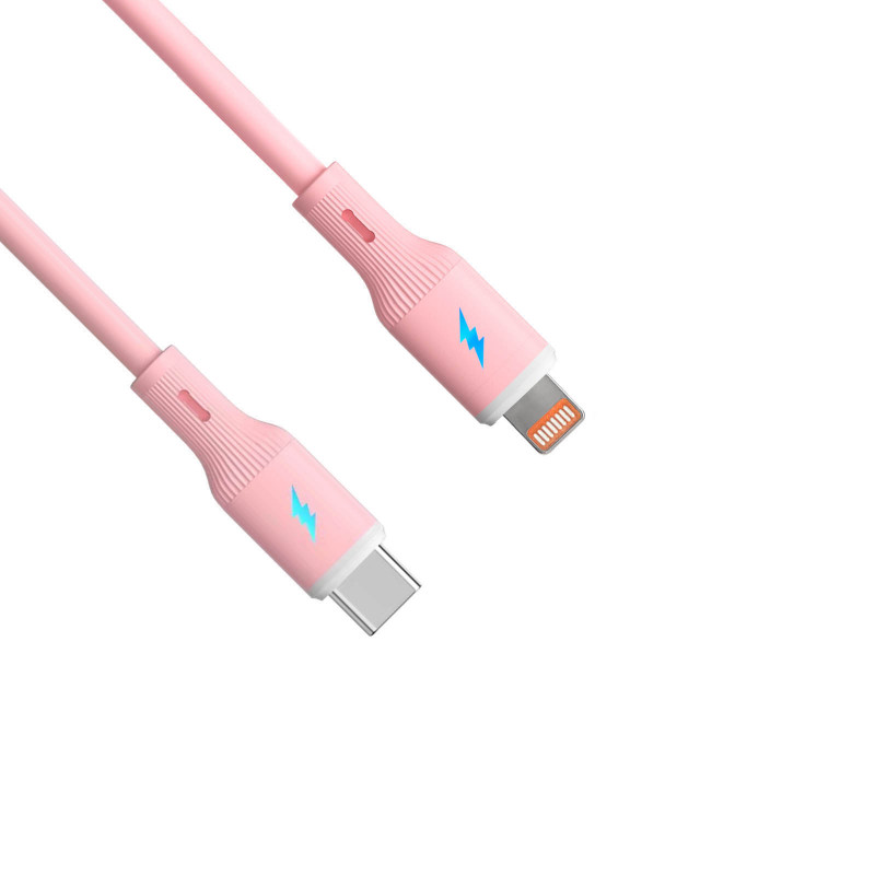 Akyga AK-USB-71 USB-C-naar-Lightning-siliconenkabel, USB 2.0, 30 W, 1 m, roze