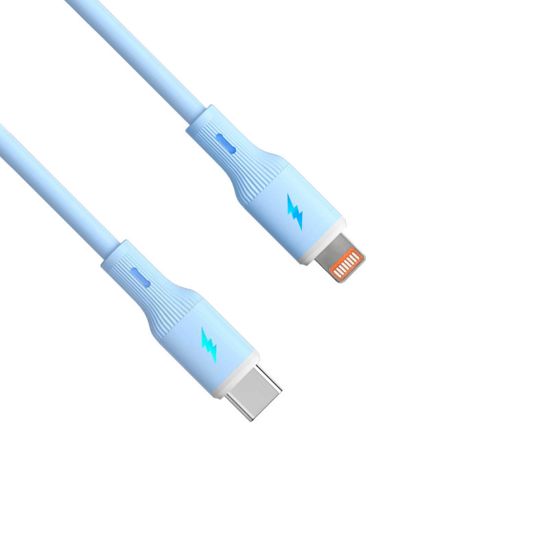 Akyga AK-USB-72 USB-C-naar-Lightning-siliconenkabel, USB 2.0, 30 W, 1 m, blauw