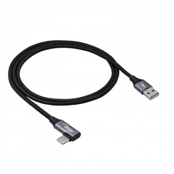 Akyga AK-USB-74 USB-A naar haakse USB-C gevlochten kabel, USB 2.0, 60 W, 1 m, zwart