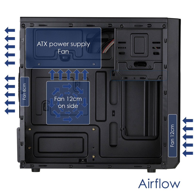 Akyga AK17BK Micro-ATX-towerbehuizing, 2x USB 3.0, zonder voeding, zwart