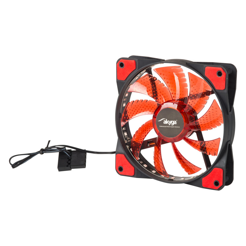 Akyga AW-12E-BR 120 mm behuizingsventilator, 33 rode leds, Molex, zwart