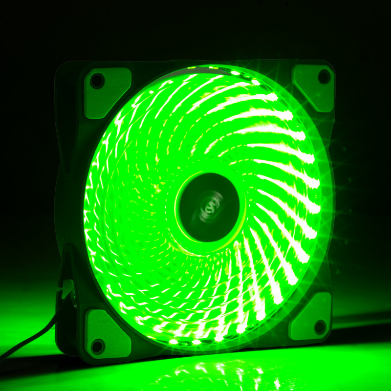 Akyga AW-12E-BG 120 mm behuizingsventilator, 33 groene leds, Molex, zwart