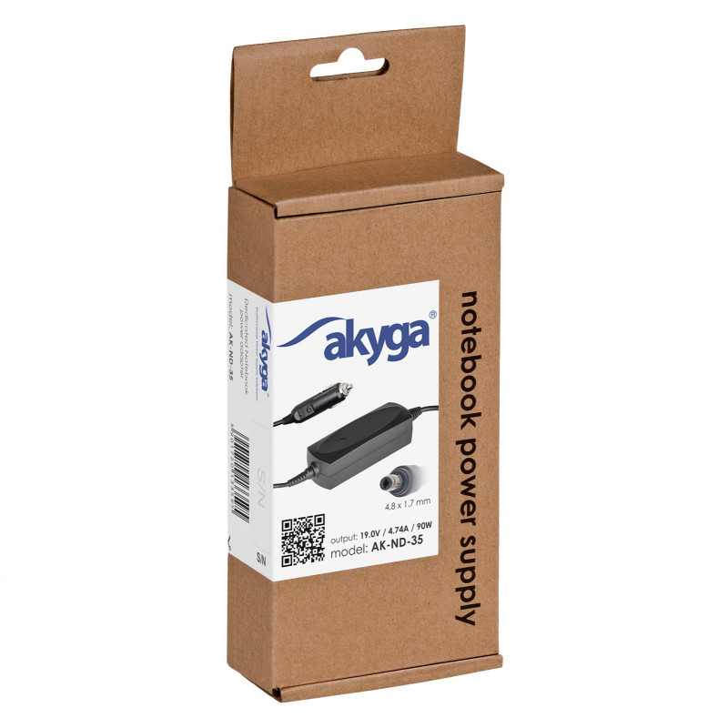 Akyga AK-ND-35 auto-notebookvoeding 19 V / 4,74 A, 90 W, 4,8 x 1,7 mm, voor HP