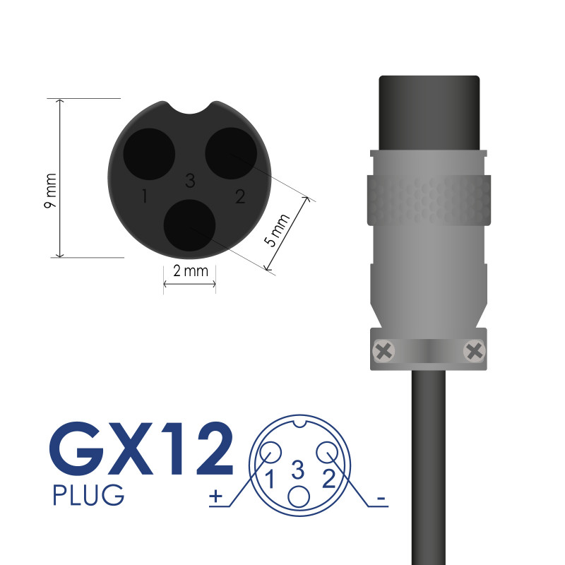 Akyga AK-EV-02 oplader voor e-bikes en e-scooters met 24 V-accu, 29,4 V / 2 A, 60 W, GX12 9 mm bus, 1 m