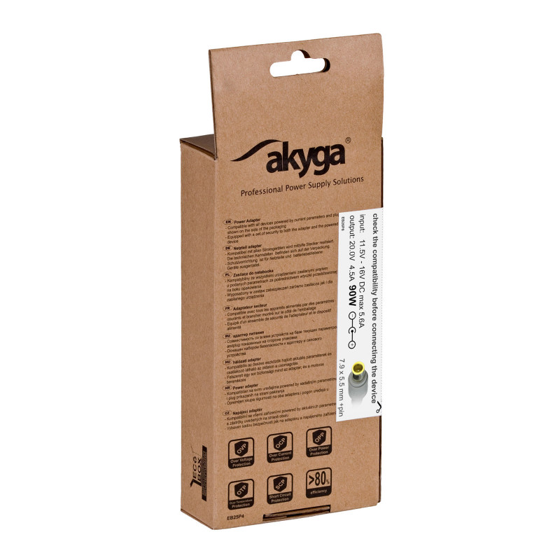 Akyga AK-ND-39 auto-notebookvoeding 20 V / 4,5 A, 90 W, 7,9 x 5,5 mm + pin, voor Lenovo