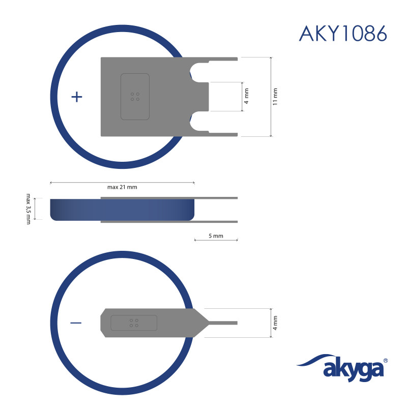 Akyga AKY1086 CR2032 PP3A lithiumbatterij 3 V 210 mAh met 3 pinnen, 4 mm rastermaat (THT)