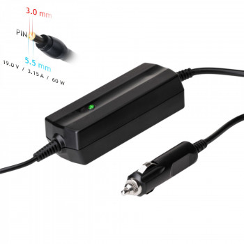 Akyga AK-ND-38 auto-notebookvoeding 19 V / 3,16 A, 60 W, 5,5 x 3,0 mm + pin, voor Samsung