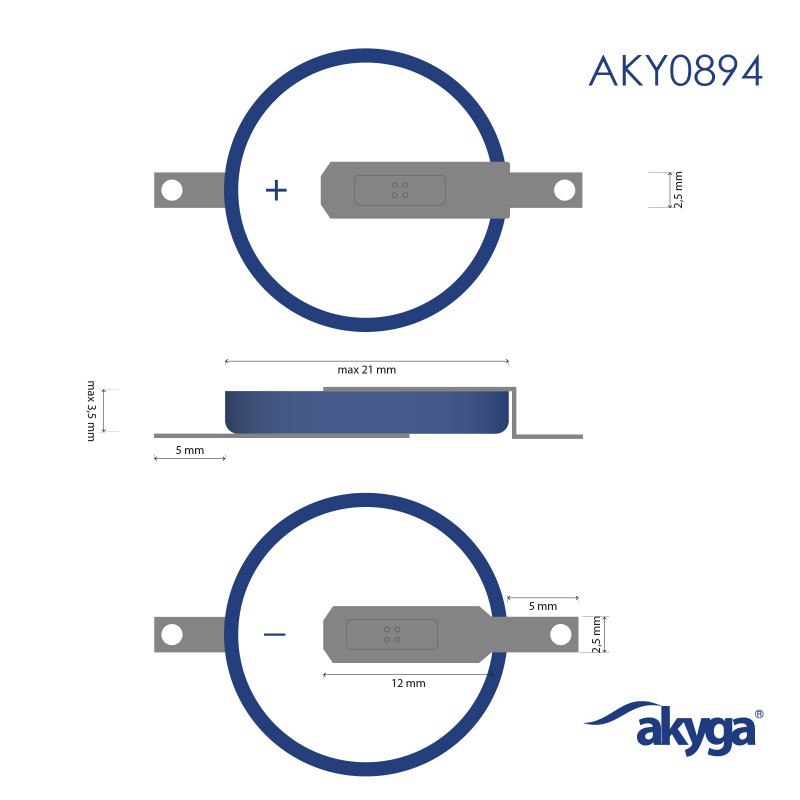 Akyga AKY0894 CR2032 ST2NB lithiumbatterij 3 V 210 mAh met 2 pinnen, 20 mm rastermaat (THT)
