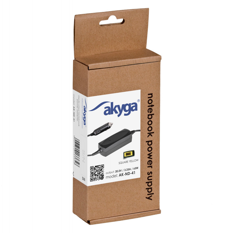 Akyga AK-ND-41 auto-notebookvoeding 20 V / 3,25 A, 65 W, Slim Tip, voor Lenovo