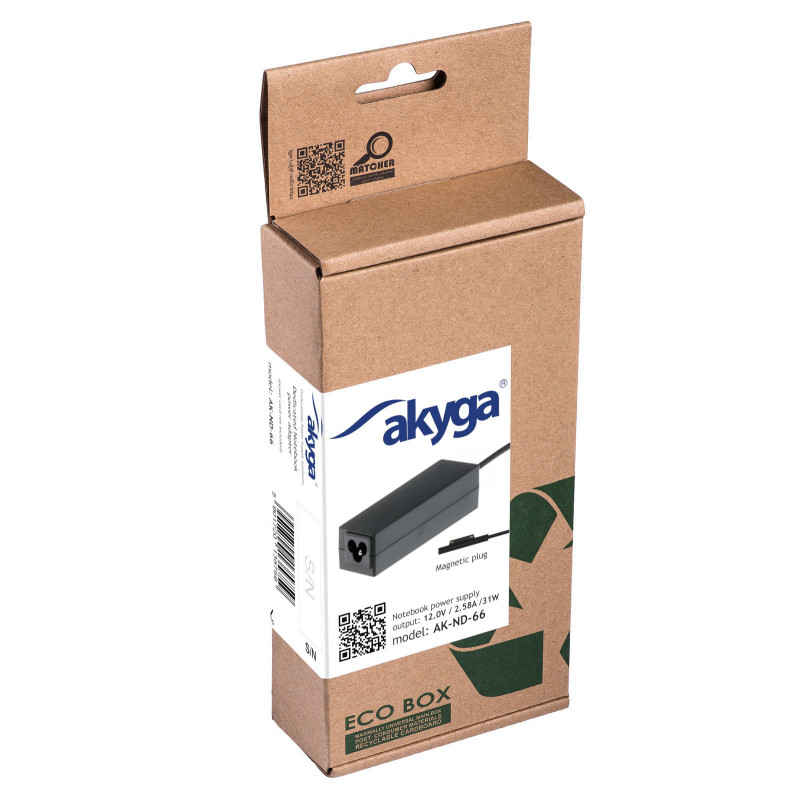 Akyga AK-ND-66 notebookvoeding 12 V / 2,58 A, 31 W, Surface Connect, 1,2 m, voor Microsoft Surface Pro 3 / Pro 4