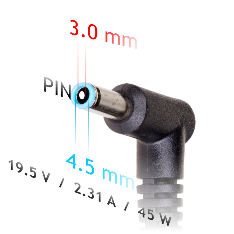 Akyga AK-ND-69 notebookvoeding 19,5 V / 2,31 A, 45 W, 4,5 x 3,0 mm + pin, 1,2 m, voor HP